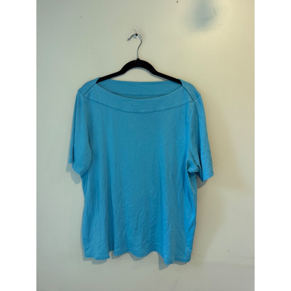 J. Jill Perfect Pima Blue Elbow-Sleeve Boat Neck Tee 2X Women Cotton Top